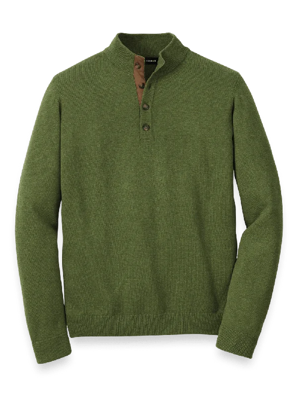 Supima Cotton Four Button Mock Neck Sweater - Olive