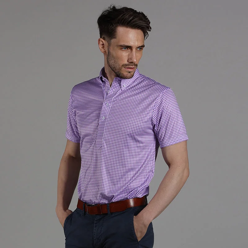 Oxford Button Down Collar Polo Lavender Gingham