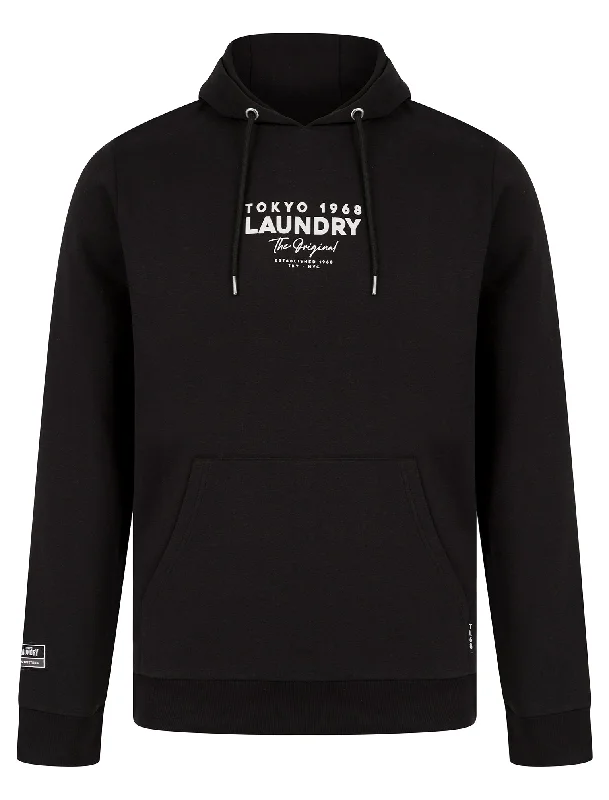 Kole Motif Brushback Fleece Pullover Hoodie with Back Print in Black - Tokyo Laundry