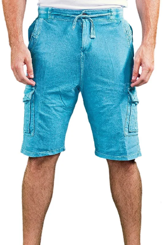 Cotton Drawstring Cargo Shorts Solid Turquoise