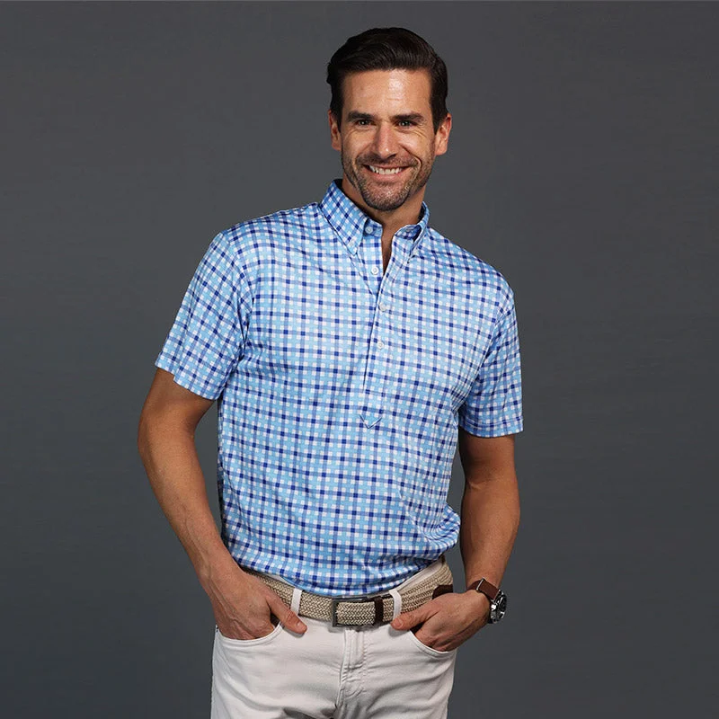 Oxford Button Down Collar Polo Light Blue Interwoven Gingham