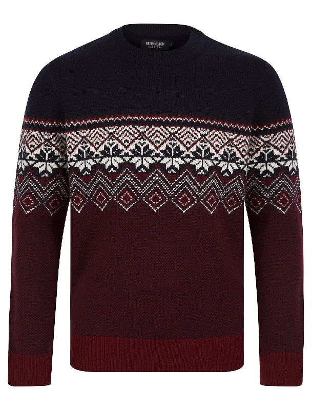 Howe Nordic Fair Isle Design Knitted Crew Neck Jumper in Ink - Kensington Eastside