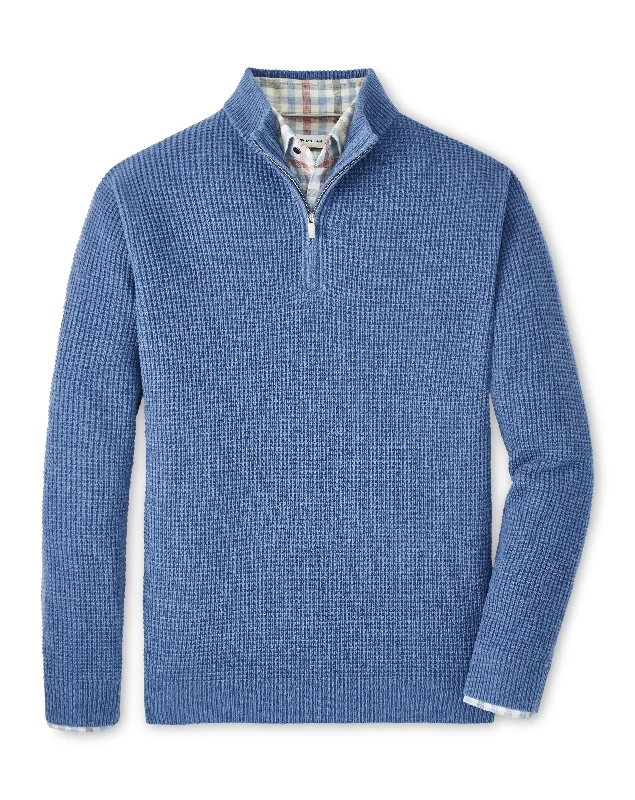 Peter Millar Crescent Waffle Quarter-Zip Sweater in Ocean Blue