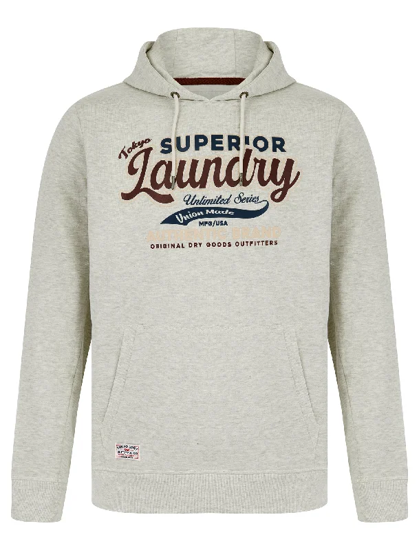 Clarence Graphic Motif Brushback Fleece Pullover Hoodie in Oatmeal Marl - Tokyo Laundry