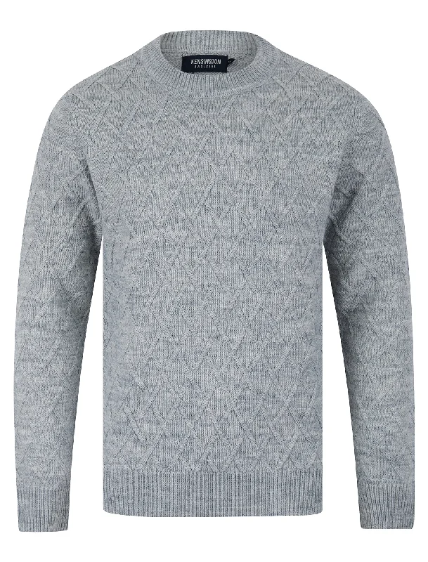 Waddingham Wool Mix Cable Knit Crew Neck Jumper in Light Silver Marl - Kensington Eastside