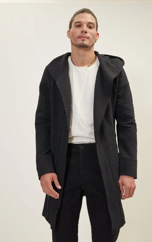 Longline Hooded Cardigan - Black