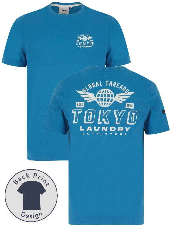 Logger Motif Cotton Jersey T-Shirt in Sea Of Belize - Tokyo Laundry