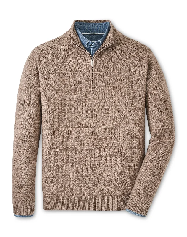 Peter Millar Crescent Texture Quarter-Zip Sweater in Dark Sand