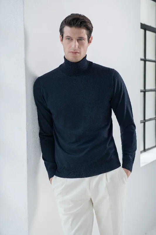 Blue Merino Turtleneck – Made in Italy