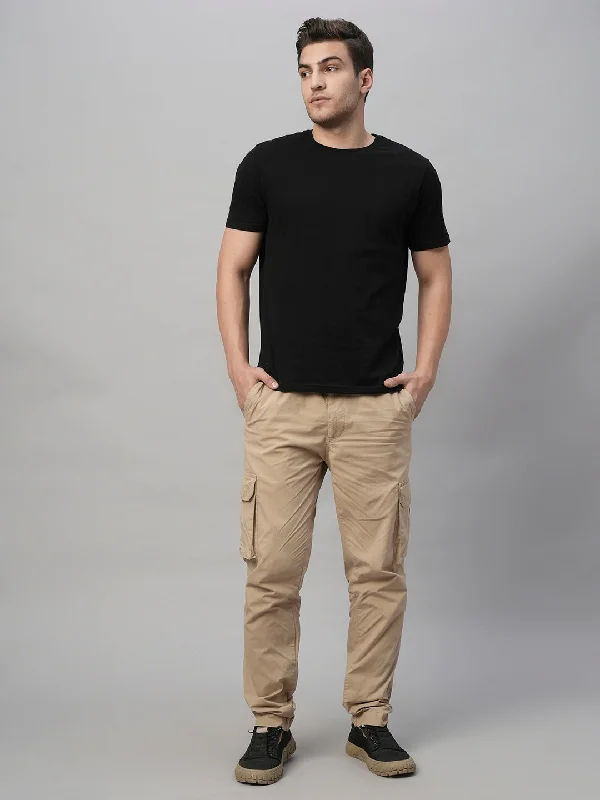 Men's Khaki Cotton Lycra Regular Fit Pant