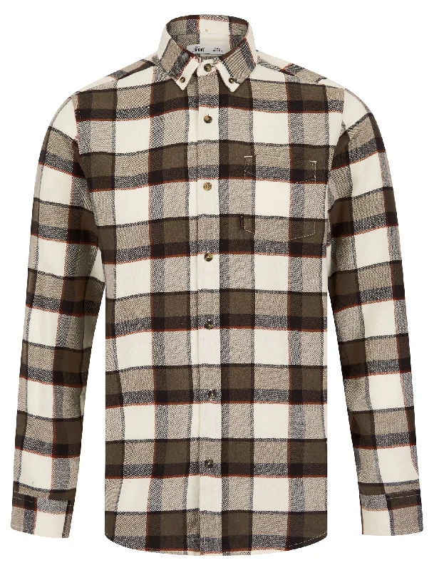 Skilak Yarn Dyed Checked Cotton Flannel Shirt in Walnut - Tokyo Laundry