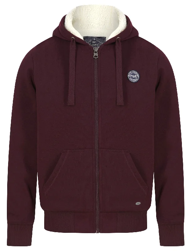 Billsburg Chunky Zip Through Borg Lined Fleece Hoodie in Winetasting - Tokyo Laundry