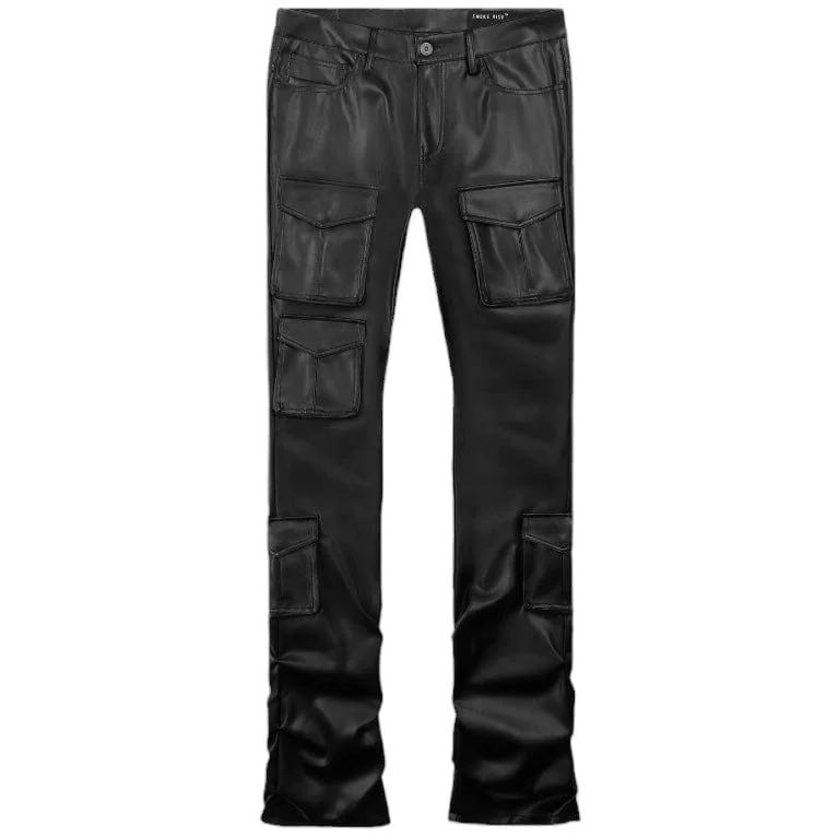 Smoke Rise Vegan Leather Stacked Utility Pants (Black) WP23685