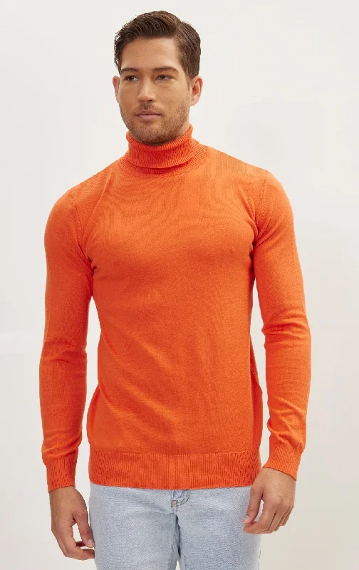 Roll Neck Knit Sweater - Orange