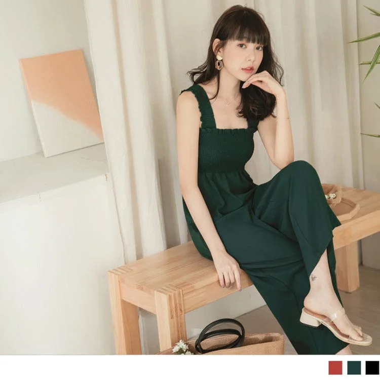 PURE COLOR SLEEVELESS SPAGHETTI STRAP JUMPSUITS