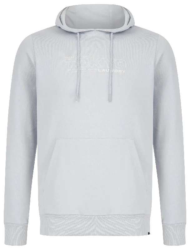 Brody Motif Brushback Fleece Pullover Hoodie in Pale Blue - Tokyo Laundry