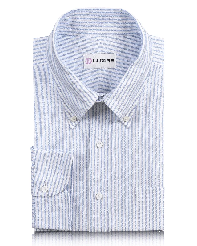 Blue Stripes On Textured White Shirt