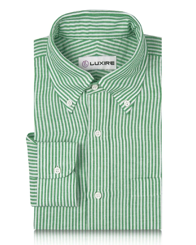 Cotton Linen: Classic Green White Candy Stripes Shirt