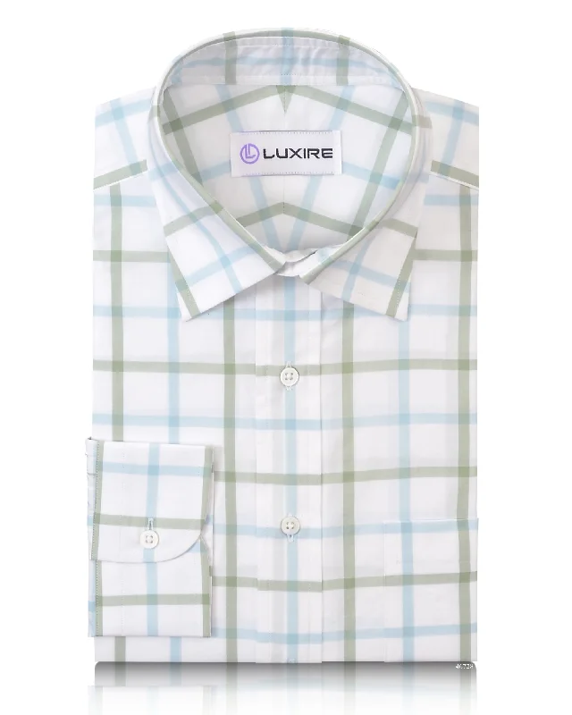 Sky Blue and Green Checks on White Shirt