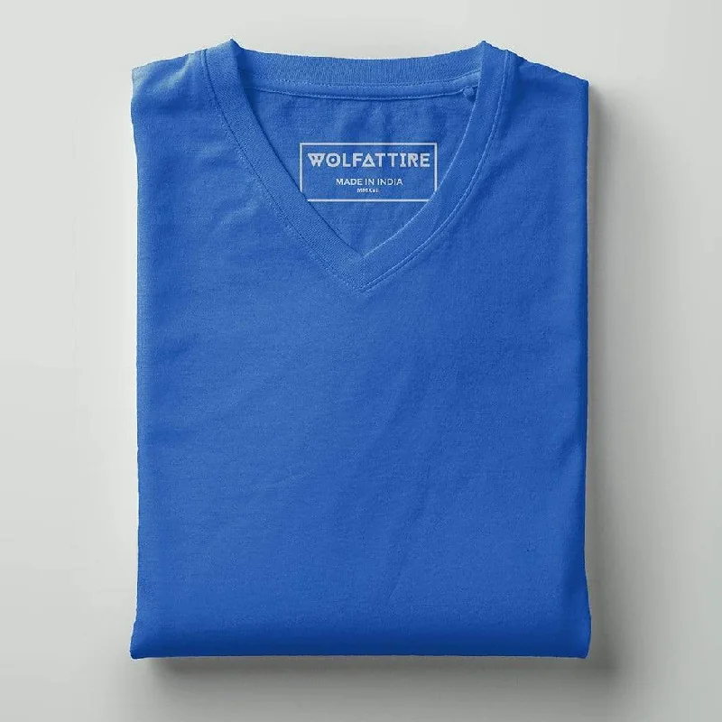 Men's V-neck plain T-shirt Blue (Regular Fit)