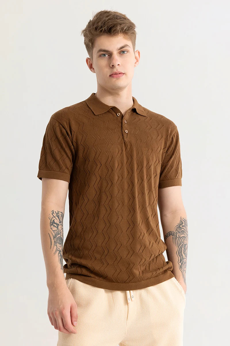 Baldassare Brown Knitted Polo T-Shirt