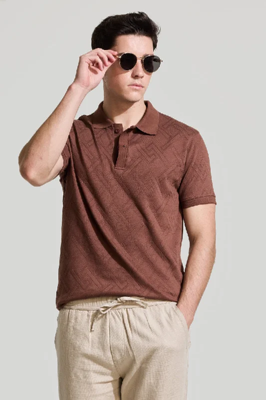 Brown Textured Polo T-Shirt