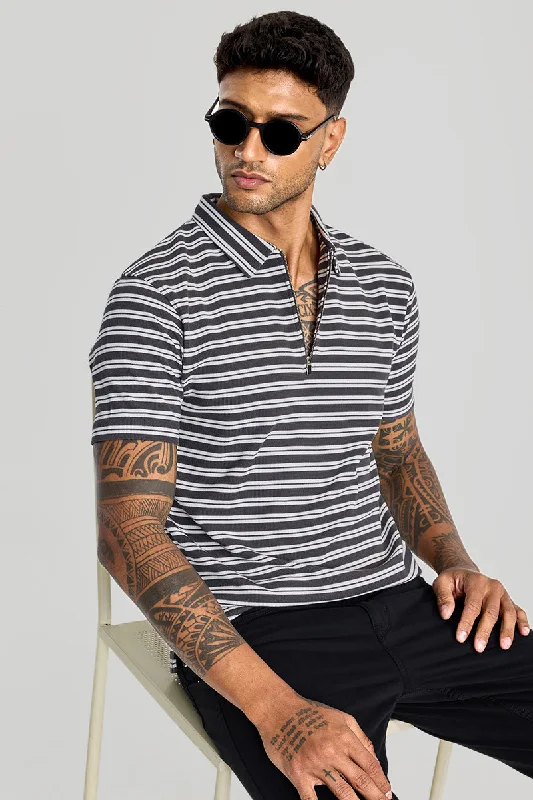 Charcoal Grey Zipper Polo T-Shirt