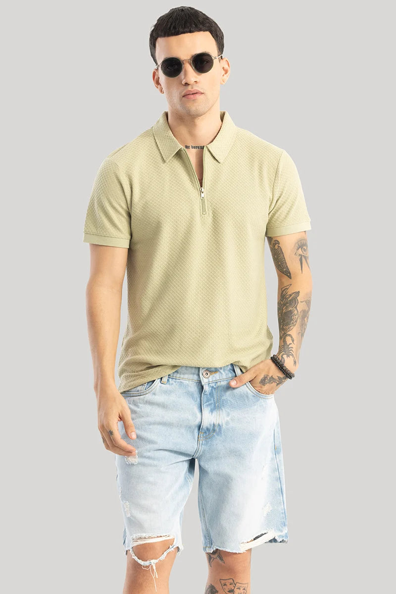 Gael Light Green Textured Polo T-Shirt