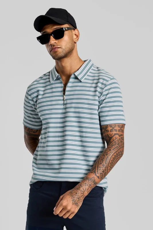 Light Blue Zipper Polo T-Shirt