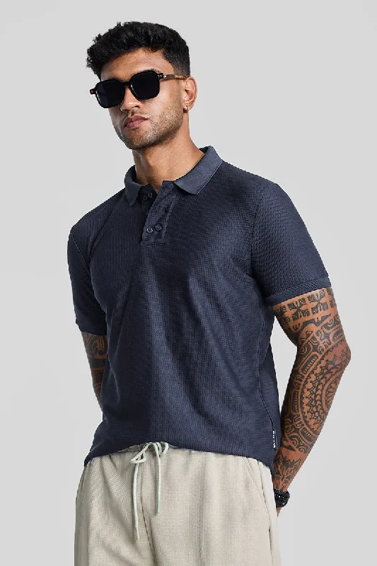 Navy Textured Polo T-Shirt