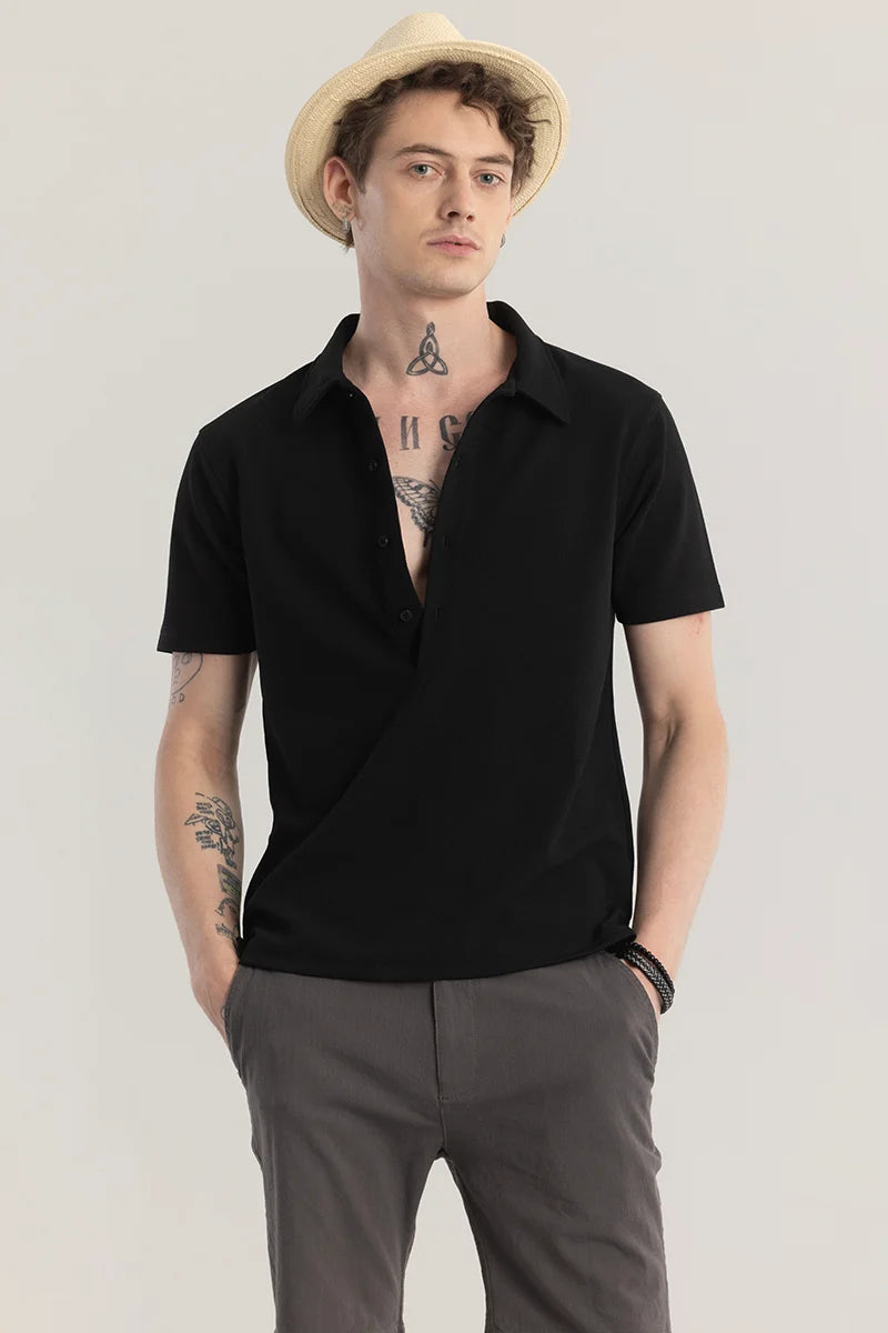 Poloshique Black Plain Polo T-Shirt