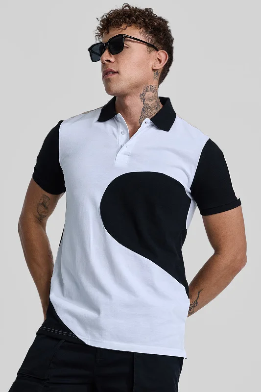 White Colourblocked Polo T-Shirt