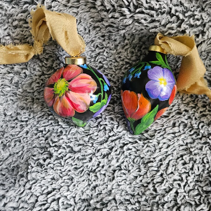 Dark Floral Handpainted Ornament