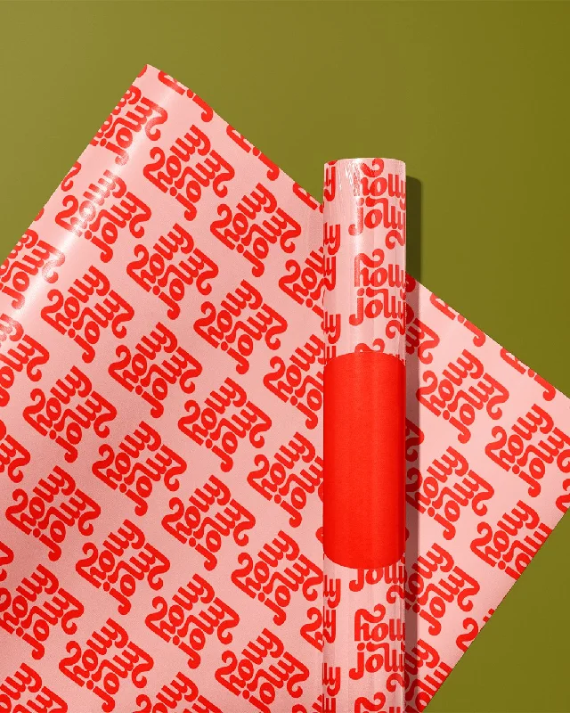 Holly Jolly Hand Lettering Pattern - Wrapping Paper Sheets