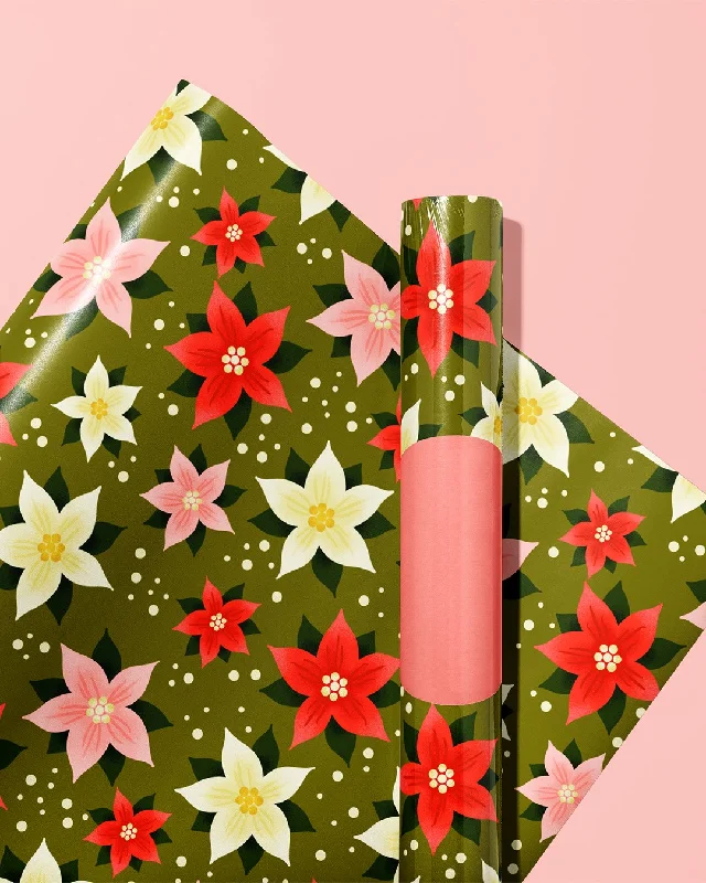 Poinsettia Pattern - Wrapping Paper Sheets