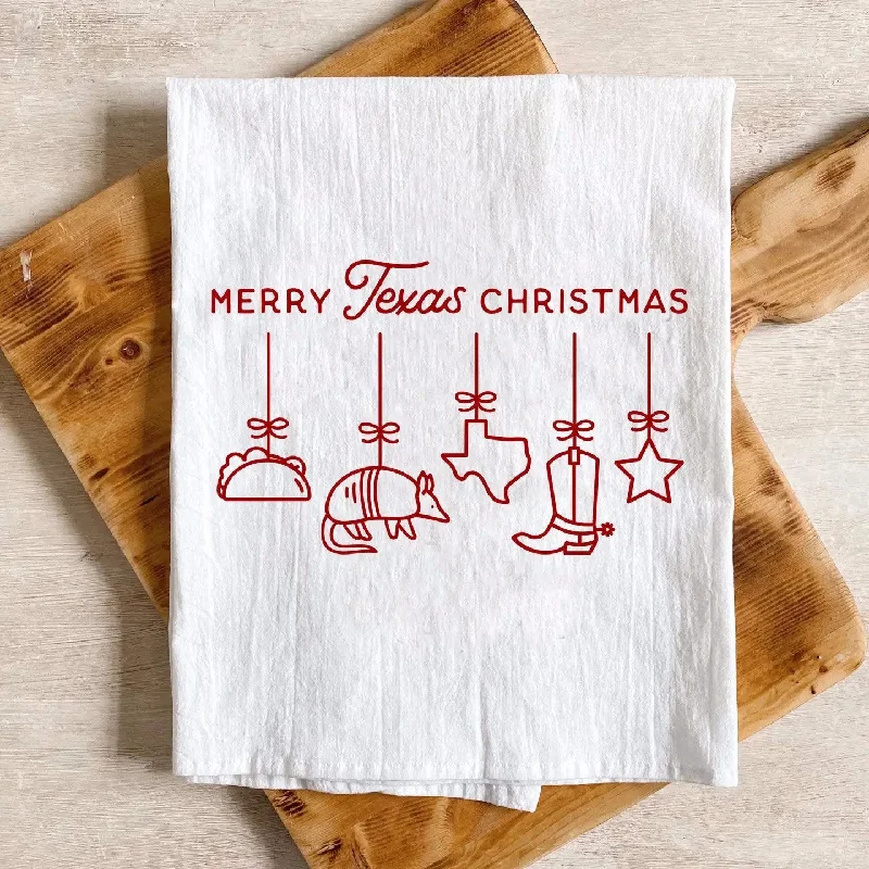 Texas Christmas Ornaments Flour Sack Tea Towel